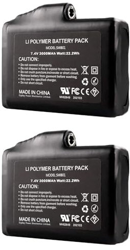 2Pcs 3000mAh 7.4V Rechargeable Lithium Polymer Battery, Polymer Lithium Ion Batteries for Heated Gloves and Sock, UL FCC Certification, Black