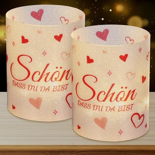 Naler 12 Stück Windlicht Tischdeko mit Aufschrift Schön DASS du da bist für Geburtstag Hochzeit Taufe Kommunion (Rosa)