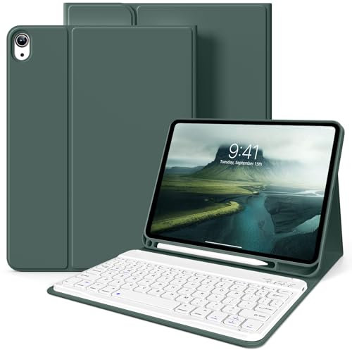 zoyu Keyboard Case for iPad 11th Generation (A16) 11 Inch 2025, iPad 10th Gen 10.9 Inch 2022, Magnetically Detachable Wireless Keyboard, Smart Stand Folio Cover with Pencil Holder, Dark Green