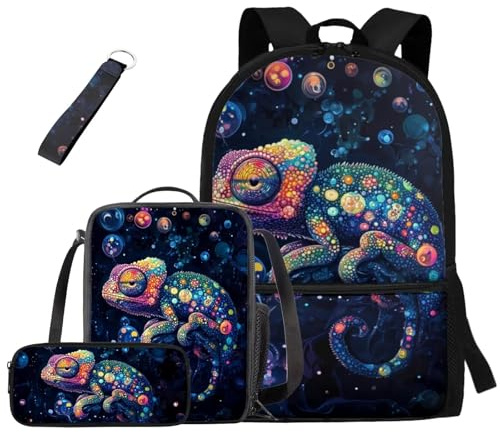 Rnyleeg Backpack for Kids 6-8/8-10/10-12 School Backpack with Lunch Box Large Kids Bookbag Set 4 in 1 for Elementary Middle, Venom Lizard
