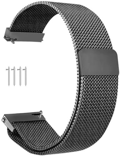 PDSQL Edelstahl Mesh Uhrenarmband, Metall Ersatz Armband Edelstahlarmband mit Magnetverschluss Smartwatch Schnellverschluss Watch Uhren Ersatzband Für Damen Herren (Schwarz, 24mm)