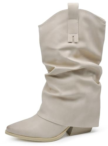 IF Fashion Scarpe Stivaletti Arricciati Da Donna Con Ghetta Risvolto G695 beige N.37