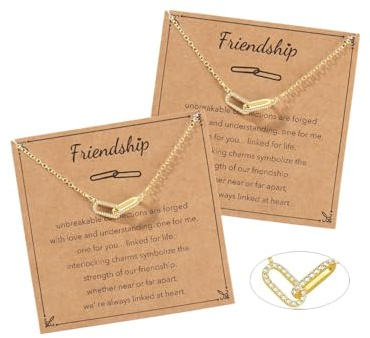 AULSIEY Friendship Necklace for 2, Matching Necklaces for Best Friend, Friendship Gifts for Women Friends, Matching Jewelry Necklaces, BFF Necklaces for 2, Link Paperclip Choker Necklace-Golden