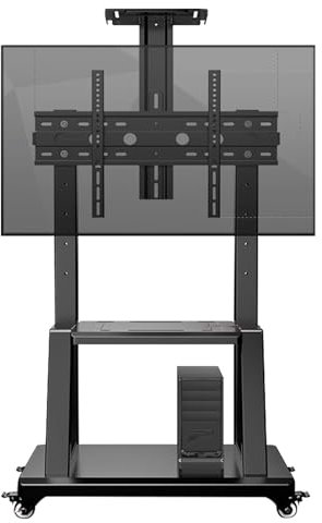 CMYAOYC Mueble de TV Universal de Suelo para Pantallas de 32 a 80 Pulgadas, Moveis TV de Altura Regulable con Estantes de 2 Niveles de hasta 200 Kg(Black)