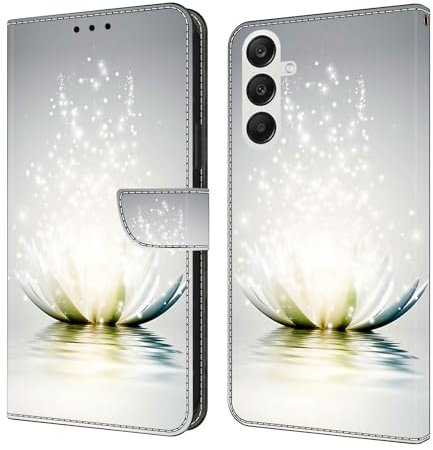 CLM-Tech Étui de Protection Compatible avec Samsung Galaxy A17 5G / A26 5G - Housse en Cuir synthétique, à Rabat, Coque avec Support et Compartiments pour Cartes - Lampe Lotus