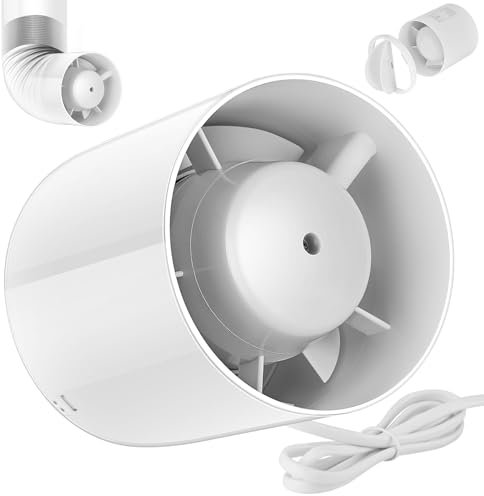 Aprto Rohrventilator 150mm, Rohrlüfter 320 m³/h, 34dB Leise, Abluftventilator Rohrlüfter 150mm, Rohrventilator Rauchabzug für Badezimmer, Küche, WC, Gewächshaus, Growzelt, Garage