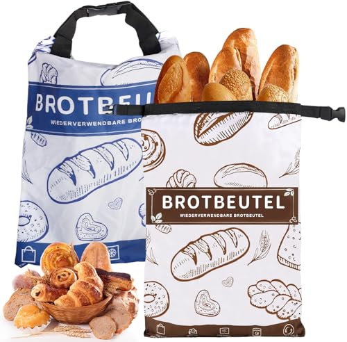 Jortmrd 2 Stück Wiederverwendbare Brotbeutel Aufbewahrung Frischhalten Brottüte Maschinenwaschbar und Gefriersicher Brotsack mit Reißverschluss für Selbstgemachtes Brot (42x32cm)