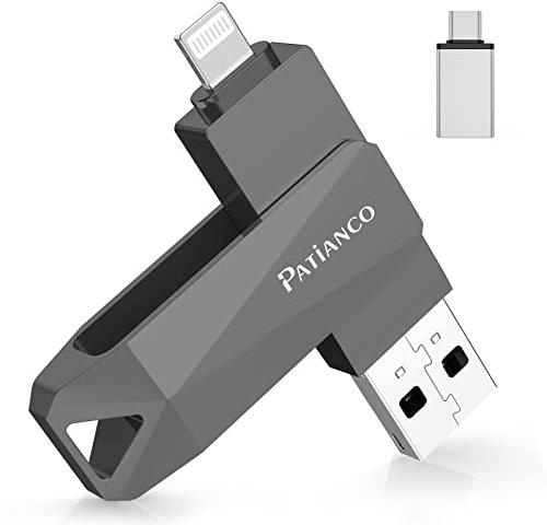 Pendrive USB para iPhone,(MFi Certificado) Patianco 512GB Memoria Externa USB 3.0 para iPad 3 en 1 Flashdrive Photostick con Protección por Contraseña para iPad/OTG Android/Mac/PC,Negro