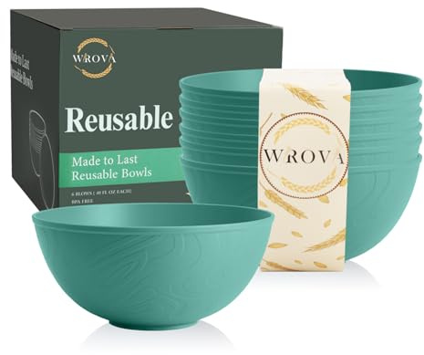 Wrova Large Deep Bowls Set of 6-40 oz Salad Bowl for Kitchen, Plastic Bowls Reusable Microwave and Dishwasher Safe Serving Bowl for Salad, Soup, Ramen - GreenColors