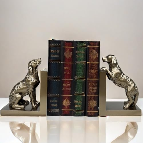Dwysswyd Buchstützen, Hunde-Buchstützen, Metallic-Kupfer-Finish, dekorative Buchhalter aus Kunstharz, 2 Stück