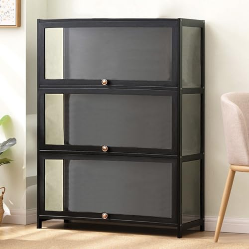 CHZIMADE Vitrine 3 Regal mit türen für Sammlervitrine Glasvitrine Stehend transparenter Curio-Schrank und Bücherregal für Sammlerstücke Spielzeug Bücher 80x33x106cm