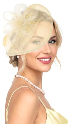 Damen Fascinator Hut Mit Federn Und Mesh-Blumen, Haarclip, Für Hochzeiten | Pillbox-Design Mit Schleier, Perlen Und Spitzen. Ideal Für Hochzeiten, Rennen (Ascot), Teepartys. Mit Stirnbandclip