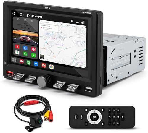 Pyle 7 Single DIN Touchscreen Car Stereo | Wireless Apple CarPlay, Android Auto, Bluetooth, USB/USB-C Fast Charge, AM/FM Radio | Includes Remote & Backup Camera | in-Dash Multimedia Receiver (Black)