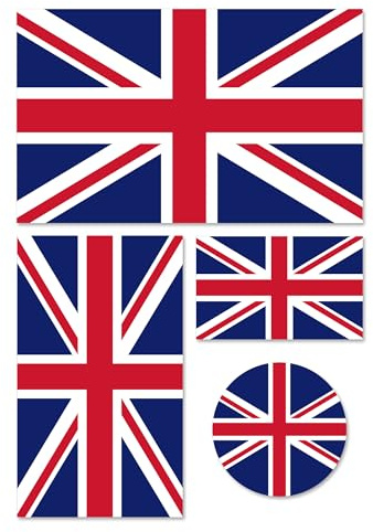 Premium Union Jack Flag Sticker Set – 4 x Vinyl Decals for Laptop, Phone, Tablet, Helmet – Bubble-Free, Repositionable & Weatherproof – British Pride Souvenir & Sports Fan Accessories (UK)