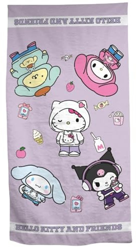 Aymax Hello Kitty & Friends XXL Strandtuch 90x170 cm – Kuromi Badetuch aus 100% Baumwolle, großes Handtuch für Strand, Pool, Sauna & Urlaub