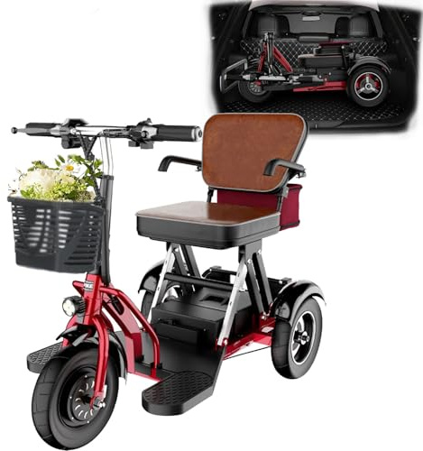 Elektro Dreirad für Senioren, Elektromobil Klappbar Dreirad, Seniorenmobil Faltbar, Leicht Rollator Elektrisch mit Ladegerät und Korb