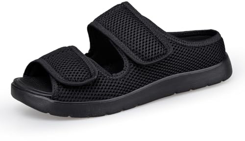 JEBUKTXE Chaussures Diabetiques Femme Homme Chaussons Orthopédiques Respirant Sandale de Rééducation Antidérapantes Chaussures Pieds Larges Adaptables Noir 41 42