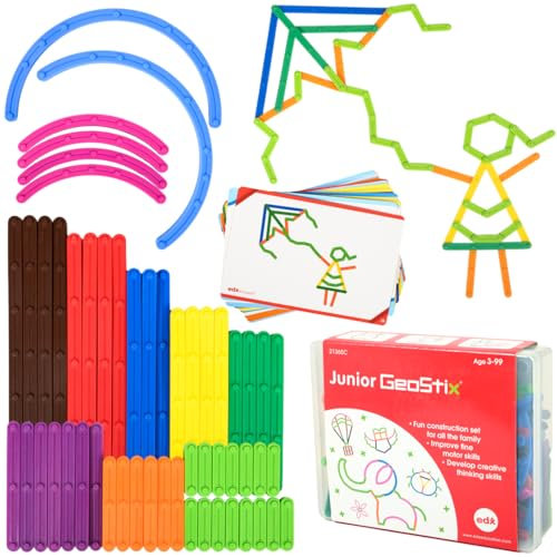edxeducation Junior GeoStix - 200 mehrfarbige Konstruktionsstäbchen - Inklusive 30 doppelseitigen Aktivitätskarten - Frühe mathematische Entwicklung und Geometrie - Feinmotorik