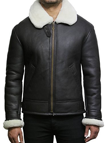 BRANDSLOCK Herren Fliegerjacke B3 WWII Genuine Shearling Schaffell Leder Bomber Fliegerjacke