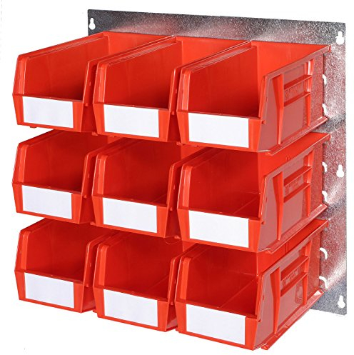 Bin Kit 3-457mm x 457mm Heavy Duty Wall Mounted Galvanised Steel Louvre Panel with Rhino Tuff Plastic Parts Bins - Ideal Workshop & Garage Storage