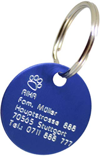 Hundemarke mit Gravur - ID Tag - Adressanhänger - Adressschild - Individuelle - Personalisiert - Diamantgravur (Blau-Matt)