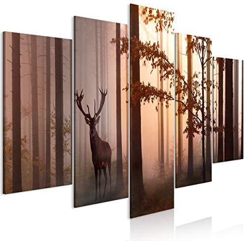 decomonkey Bilder Tiere 225x112.5 cm 5 Teilig Wandbild Groß Leinwandbild XXL Deko Wohnzimmer Schlafzimmer Büro Wanddeko Leinwand Pictures For Wall Poster Wall Painting Wandbilder Set Natur Abstrakte