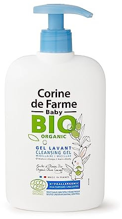 corine de farme - baby bio oganic - Gel lavant micellaire 500ml - Pour bébés, Hydratants, Peaux sensibles - Ne pique pas les Yeux - Formulation BIO et Hypoallergénique