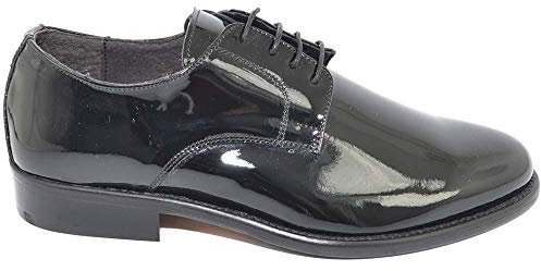 Scarpe Eleganti liscie Nero in Vernice Vera Pelle Made in Italy Materiale Lucido Moda Classico Cerimonia Art 014 (40 EU)