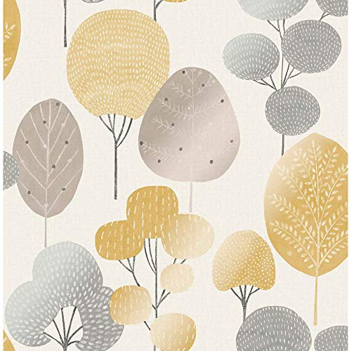 Fine Decor Wallpaper Scandi Forest Mustard M1530 Full Roll