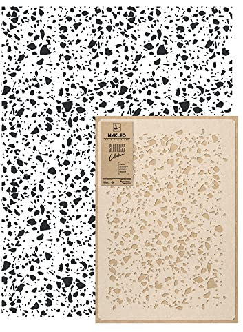 NAKLEO Pochoir Mural pour Peinture Grand Format 59x95cm, Modèle Répétitif en Plastique, Réutilisable, Spot Terrazzo Rétro Géométrique, DIY Bricolage Artisanat Décoration a Peindre