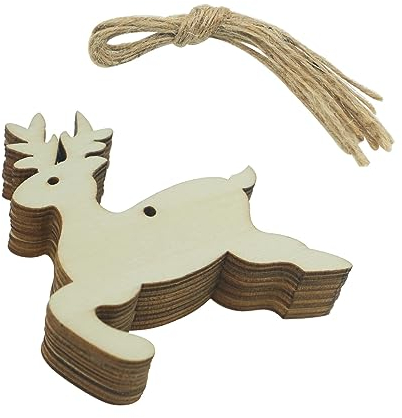 Suneast 20 Stücke Holz Christbaumschmuck Anhänger Weihnachtsdeko Holzanhänger mit Schnur DIY Weihnachtsbaum Hängende Ornamente Arbeit Handgemachte für Weihnachten Deko - Elch
