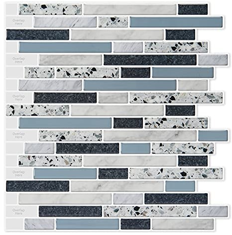 LONGKING 10 Stück Fliesen Küche Selbstklebend, 30x30cm Selbstklebend Fliesenaufkleber 3D, Küche und Bad, Vinyl Fliesen Selbstklebend, Blau