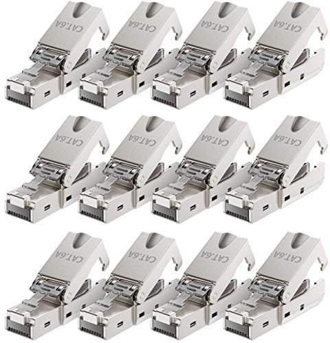 deleyCON 12x CAT 6a Connecteur Réseau RJ45 Sans Outil avec Connexion LSA pour Câbles D'installation Rigides Câble LAN Blindé 10 Gbit/s Connecteur de Câble Réseau Boîtier Métallique CAT6a
