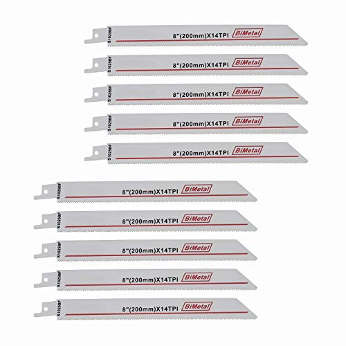 OTOTEC 10pcs R825BF Lames de Scie Sabre Alternative Bimétallique 14TPI 200mm Pas de 1.8mm S1025BF Robuste pour Tuyaux Minces en Métal Souple