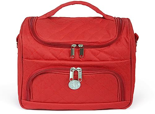 Vanity Trousse de Toilette Cosmétiques avec Poignée, Organisateur de Voyage à Suspendre, Sac de Rangement - Grande capacité (Rouge, L)