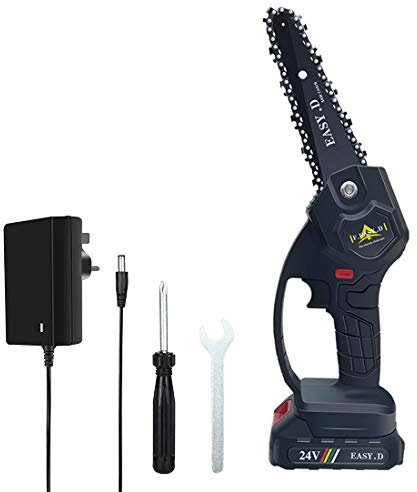 Scie Cordon Électrique Sans Fil Chaîne Sans Brosse Scie À Chaîne 6.5Inch Mini-Lithium Rechargeable Chaineau 24V Batterie À Piles Pour La Branche Extérieure Bankboo Couper (Vert)