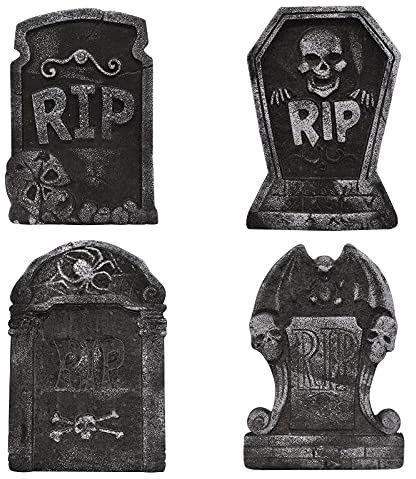 TRIXES Lápidas de Halloween, decoración al aire libre, decoración espectral, 4 piezas, decoración de Halloween, lápidas, espuma, interior y exterior, aspecto envejecido