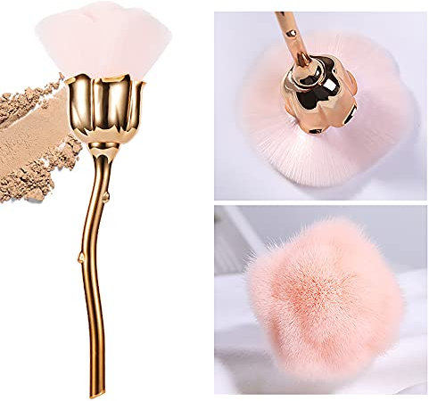 KuAoyoja Nail Art Dust Powder Remover, Pink Rose Soft Brush Acrylic Nail Arts Manicure Dust Cleaner Brush for Nail Trimming Cleaning Makeup Brush Tools (Pink)