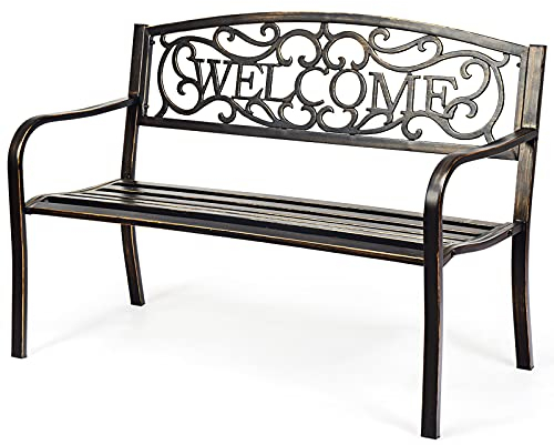 DREAMADE Gartenbank 3-Sitzer, Metallbank, Parkbank mit Rückenlehne & Armlehme, Sitzbank, Bank Metall Gartenmöbel, bis zu 320 kg belastbar, 126 x 63,5 x 89 cm, für Balkon Terrasse Garten (Bronze)