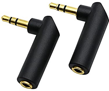 Adaptateur Audio mâle vers Femelle 3,5 mm, Angle Droit à 90 degrés plaqué Or TRS Prise Jack stéréo Compatible avec Casque, tablettes, lecteurs MP3, manettes de Jeu, Haut-parleurs (Lot de 2)