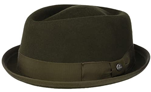 LIERYS Fedora Pork Pie aus Wollfilz Damen/Herren - Porkpie Hut Wasserabweisend & Knautschbar - Filzhut Sommer/Winter - Herrenhut Oliv XL (60-61 cm)
