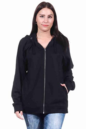 NORMANN-Wäschefabrik Unisex Trainings-Jacke mit Kapuze für Hausanzug, Sportanzug oder Jogginanzug Oberteil, Farbe:schwarz, Größe:L