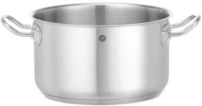 HENDI Kochtopf, Mittel, ohne Deckel, geeignet für alle Herdarten, flacher Boden, kühl bleibende Griffe, Induktionskochtopf, Bratentopf, Fleischtopf, 3,5L, ø200x(H)115mm, Edelstahl, Aluminium