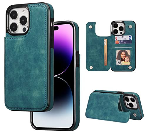 ZTOFERA Compatible with iPhone 14 Pro Max Phone Case, Premium PU Leather Flip Wallet Matte Back Case with Card Holder Magnetic Clasp Stand View Shockproof Soft TPU Back Cover, Green
