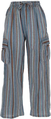 GURU SHOP Gestreifte Yogahose, Unisex Baumwoll-Goa-Hose - Petrol/grau, Herren, Size:S