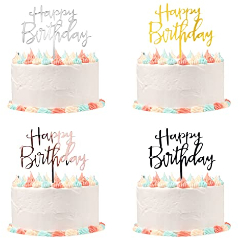 4 Pieces Happy Birthday Cake Topper, Acrylic Birthday Cake Toppers Glitter Happy Birthday Topper Cake Decorations Supplies for Various Birthday Party Cake Decoration (4 Colors)