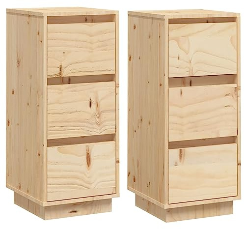 vidaXL Solid Pinewood Sideboards, 2 Pcs Set - Elegant and Sturdy Living Room and Bedroom Storage Solution, Brown Finish