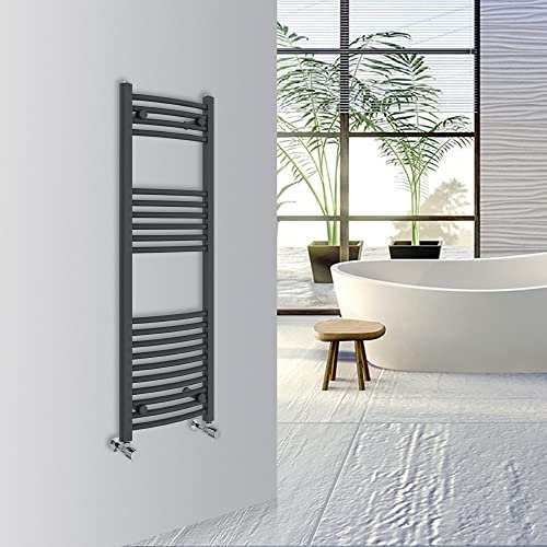 Warmehaus Curved Bathroom Heated Towel Rail Warmer Radiator Central Heating 1200x400mm - Anthracite