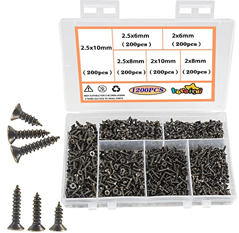 huruirui Lot De 1200 Petites Vis À Bois M2 M2.5, Vis Autotaraudeuses Longues 6 Mm 8 Mm 10 Mm, Tête Plate, Tête Cruciforme, Vis Autotaraudeuses, Pièces Pour Réparation D'appareils Noir
