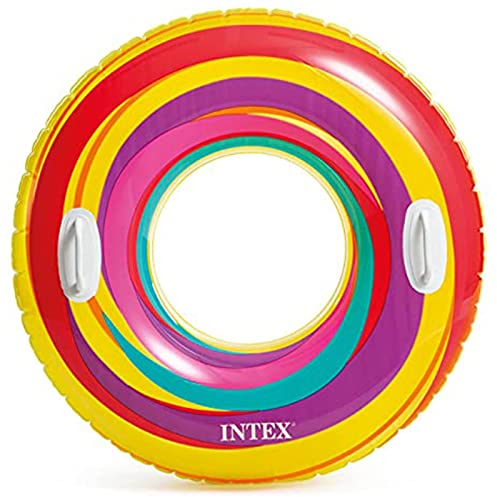 Regenbogen Schwimmring mit Griff, Schwimming Ring Erwachsene, transparenter Schwimmring für Erwachsene, 91cm schwimmringe, für Kinder Erwachsene Beach Party,Schwimmring Röhre Sommerpool Party(Rot).